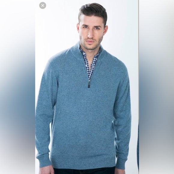 Kinross Other - Kinross 100% Cashmere 1/4 Zip Mock Neck Stonewash Blue Sweater MED